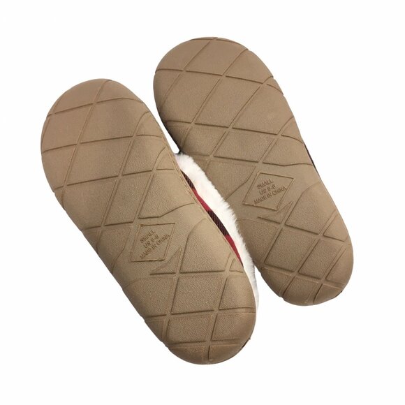 St Johns Bay Slipper House Shoe Women Small 5-6 Buffalo Plaid Moccasin Faux Fur - Picture 7 of 9